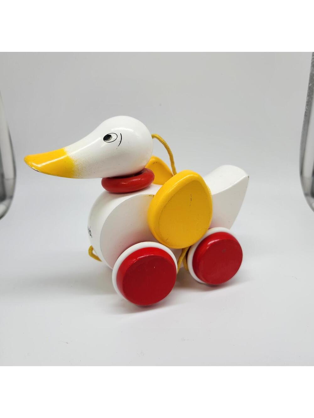 BRIO Wooden Pull Along Duck Toy Sweden Red White Yellow Rolling Toddler Classic